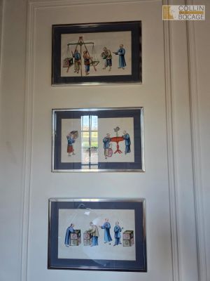 Suite de huit peintures sur papier de riz, figurant des scèn…