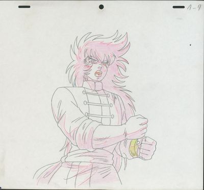 drawing of a woman with pink hair holding a banana in her right hand