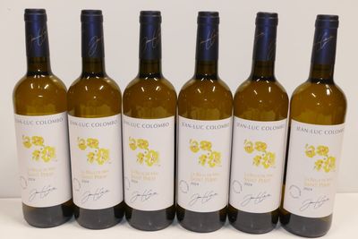 six bouteilles de vin sont alignées sur une table