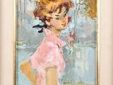 an image of a painting of a girl in a pink dress