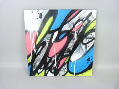 painting of colorful graffiti on a white wall with a white background