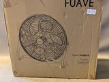 boîte contenant un ventilateur posée sur une table, sur fond blanc