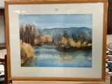 a picture of a painting of a river in a frame