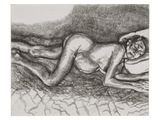 a drawing of a naked woman laying on a bed