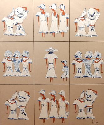 many different pictures of a woman in a white dress
