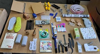 a table with many different items and tools on it