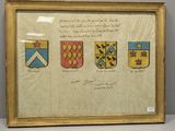 un tableau encadré représentant quatre armoiries et une armoirie