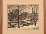 an image of a drawing of a winter scene in a wood frame