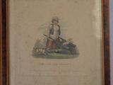 painting of a woman with a dog and a cat in a wood frame