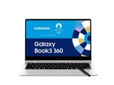L'ordinateur portable Samsung Book360 est posé, écran ouvert, sur une surface blanche.