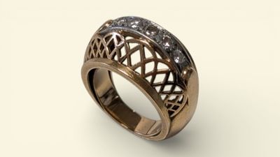 Bague Jonc en or jaune 18K (750/°°) à monture ajoure de rési…