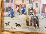 une photo d'un tableau représentant des personnes et des chevaux dans une ville