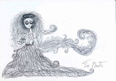 drawing of a woman in a long dress with long hair