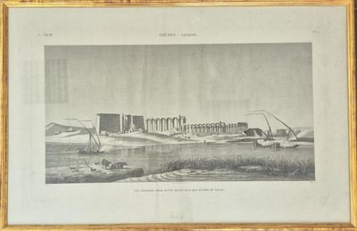 an old drawing of a boat in the water near a pier