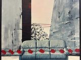 un tableau représentant un canapé dans une pièce avec une fenêtre