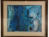 peinture représentant un vase bleu et un vase bleu sur fond blanc