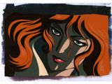 an image of a woman with red hair and a black hat