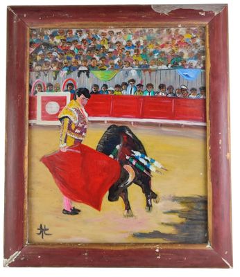 tableau représentant un taureau et un torero lors d'une corrida