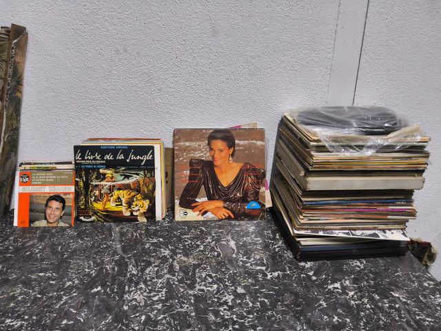 Lot de vinyle 33 tours, 45 tours, disque 78 tours, divers sous po...