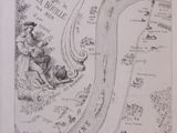 drawing of a map of a river with a man riding a horse