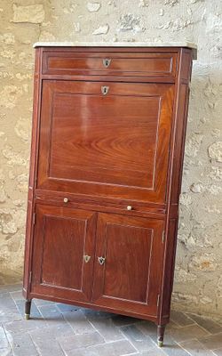 a wooden cabinet with a door on top of it
