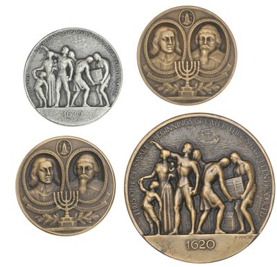 four different types of bronze coins with menorah, menorah, and menorah on them