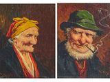 painting of two old men smoking a pipe and smoking a cigarette