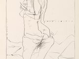 an image of a drawing of a woman sitting on a bed