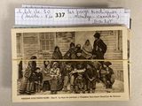 an old photo of a group of people in front of a house