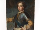 tableau représentant un homme en armure tenant un bol de nourriture