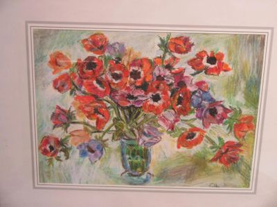 une image d'une peinture de fleurs dans un vase