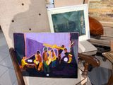 un tableau représentant un groupe de personnes assises sur une chaise