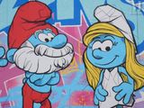 two cartoon characters painted on the side of a building