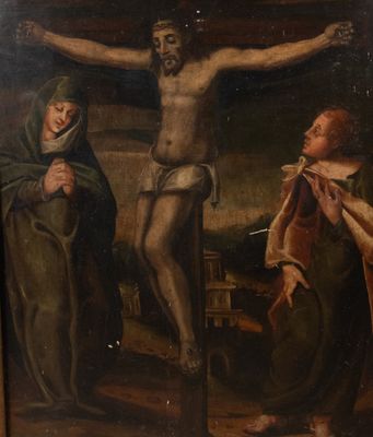 École espagnole, vers 1600 Crucifixion avec la Vierge et Sai…