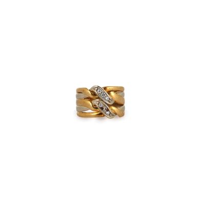 Travail italien Bague bandeau tressée en or jaune et gris 75…