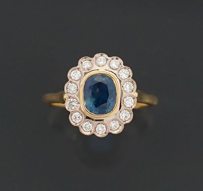 Bague marguerite en or jaune 18k 750 millièmes ornée d'un sa…