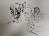 dessin représentant un groupe de chevaux tirant un homme dans une calèche
