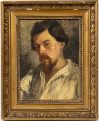 a painting of a man with a beard and a white shirt