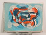 a painting of a fish on a stand in a room