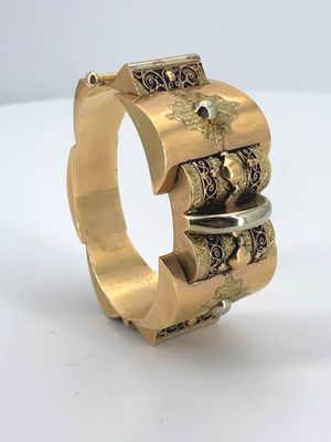 Large bracelet jonc ouvrant en or 750 °/°°° (18K) trois tons… - Photo 1