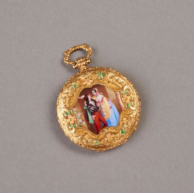 an image of a gold locke with a picture of jesus and mary on it
