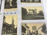 an old photo of a book with pictures of buildings and a clock tower