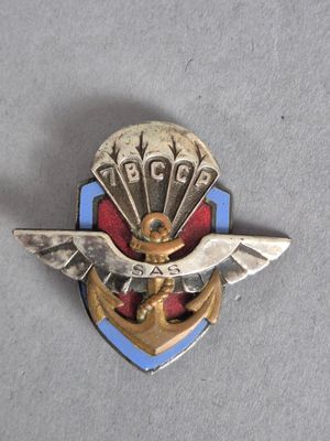 une image représentant un insigne argenté et bleu orné d'un aigle