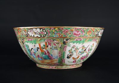 chinese famille bowl decorated with figures and flowers