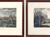 lot de deux aquarelles représentant un paysage boisé