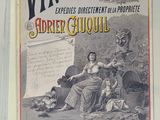 an old french poster advertises the sale of wine at a table
