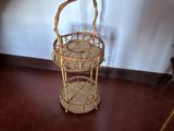 a basket that is sitting on the floor next to a chair