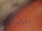 a close up of a painting of a person with a tattoo on his arm