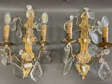 pair of crystal and brass wall sconces