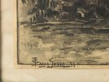 a black and white drawing of a boat in the water